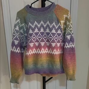 Design History Anthropologie brand Crewneck Sweater - Purple, Pink, Green, Gold